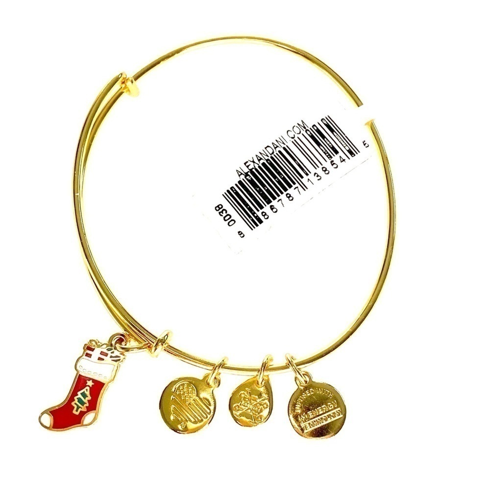Alex and Ani Stocking Charm Bangle Shiny Gold Finish Christmas Holidays